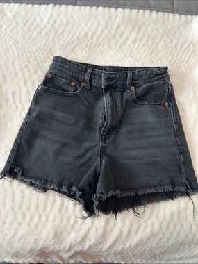 American Eagle - High-Waist Black Denim Frayed Hem Women's Shorts